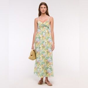 Abercrombie and Fitch Sweetheart Babydoll Maxi Dress Beach Lemon Print NWT